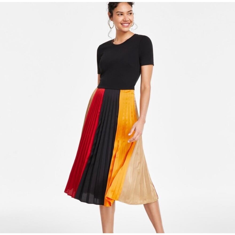 Karl Lagerfeld Paris Size 6 Colorblock Pleated Midi Dress NWT